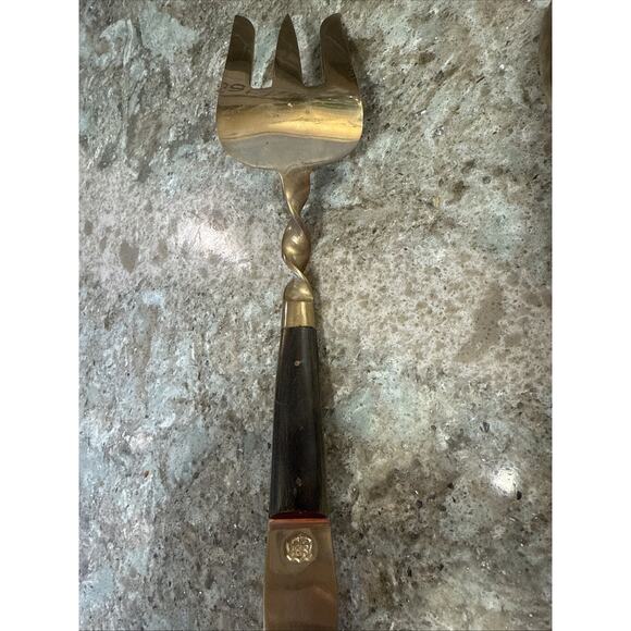 Vintage 1950’s Siam Thailand Mid Century Bronze And Wood Serving Fork & Spoon - Picture 5 of 7